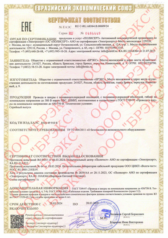 Сертификат соответствия ПВС, ШВВП